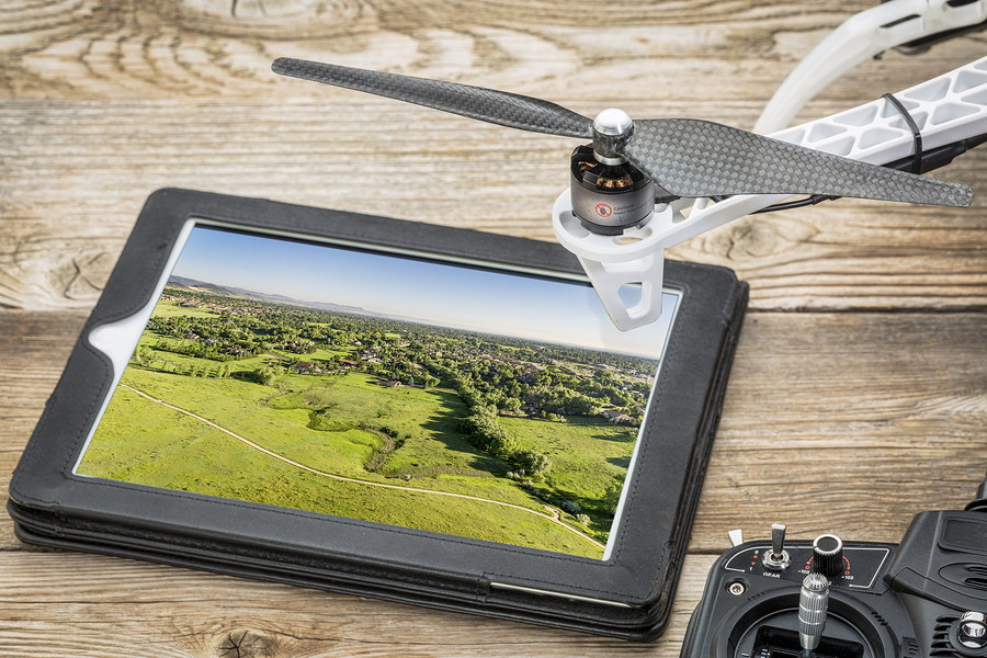 drone aerial photography concept - reviewing aerial picture of C